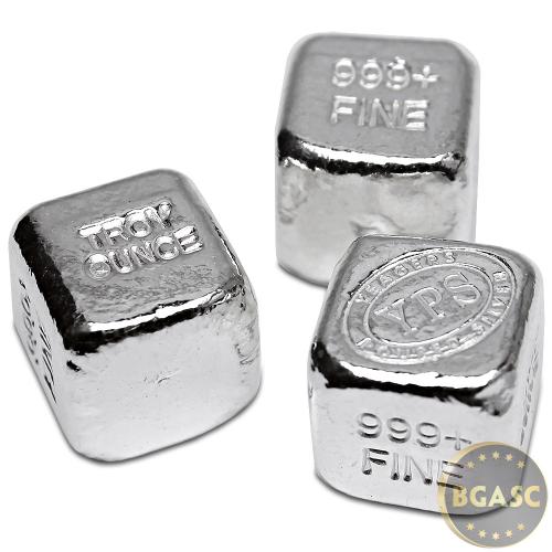 1 oz Silver Cube Yeager's Poured .999+ Fine Silver Bullion