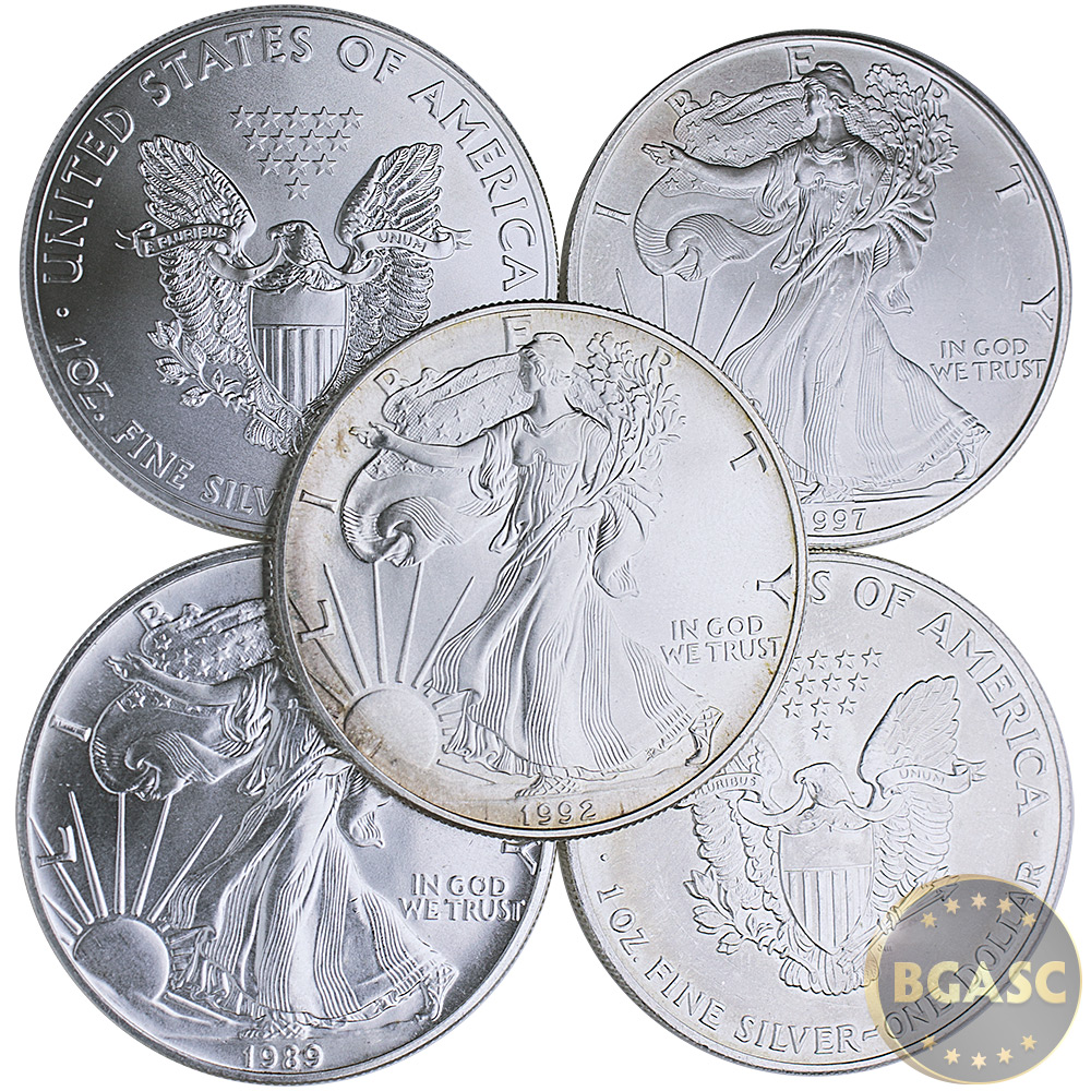 1 oz American Silver Eagle Coin (Random Year, Heavily Circulated)
